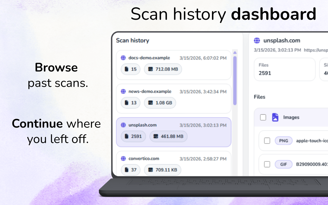 GrabAll scanning documents and files on a webpage